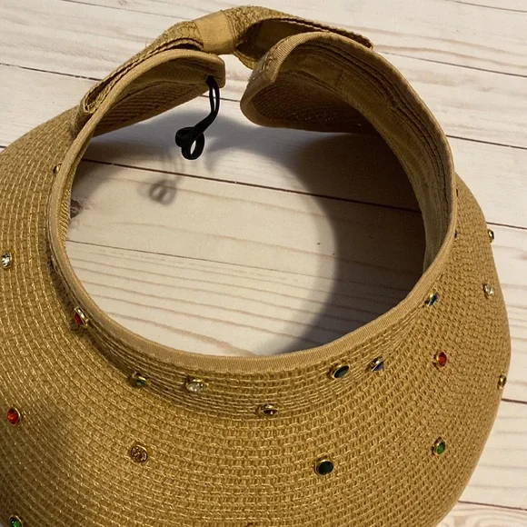 Womens tan multi rhinestone visor display picture 1